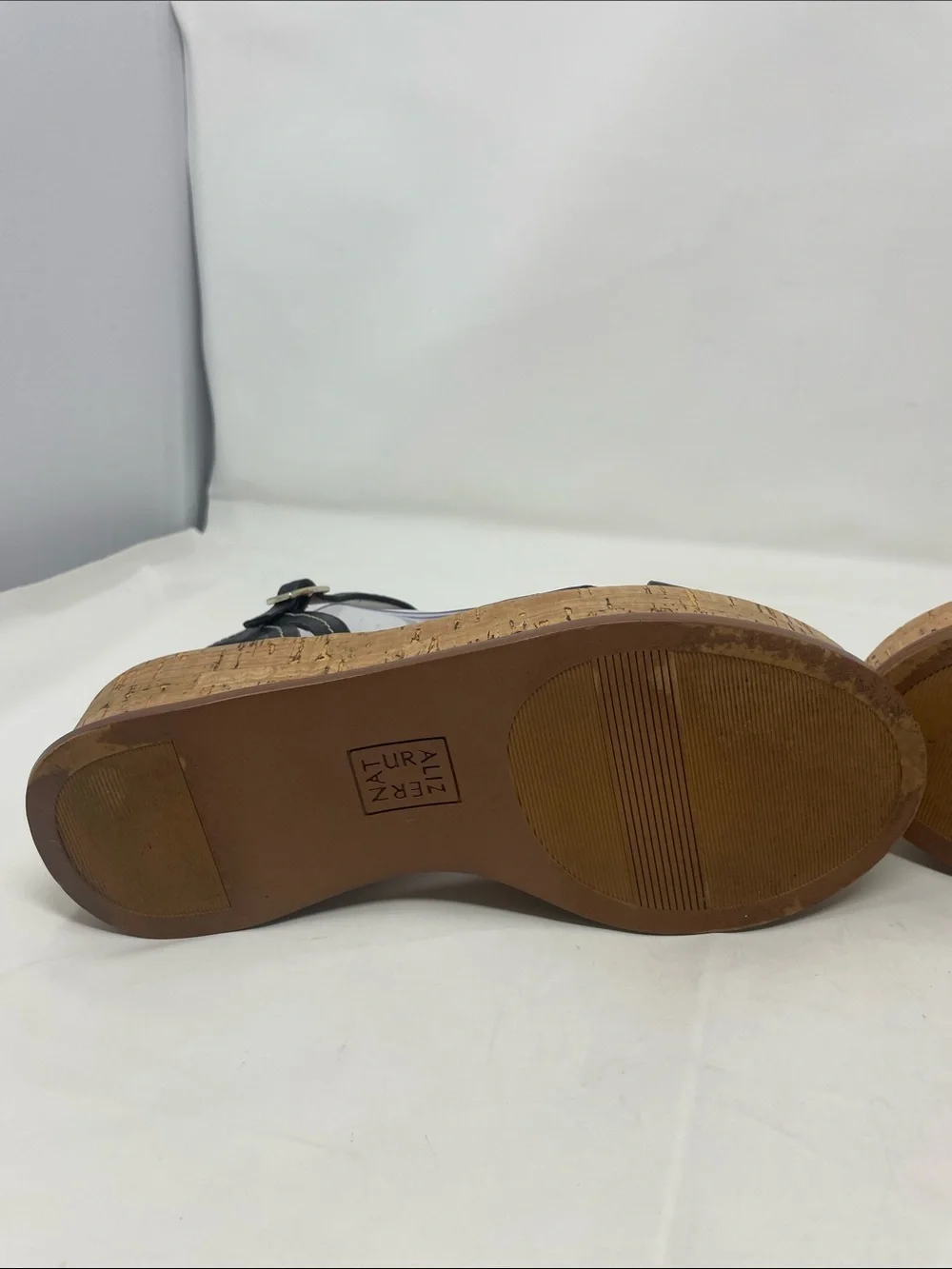 Naturalizer Black Cork Wedge Strappy Ankle Strap Sandals Size 6